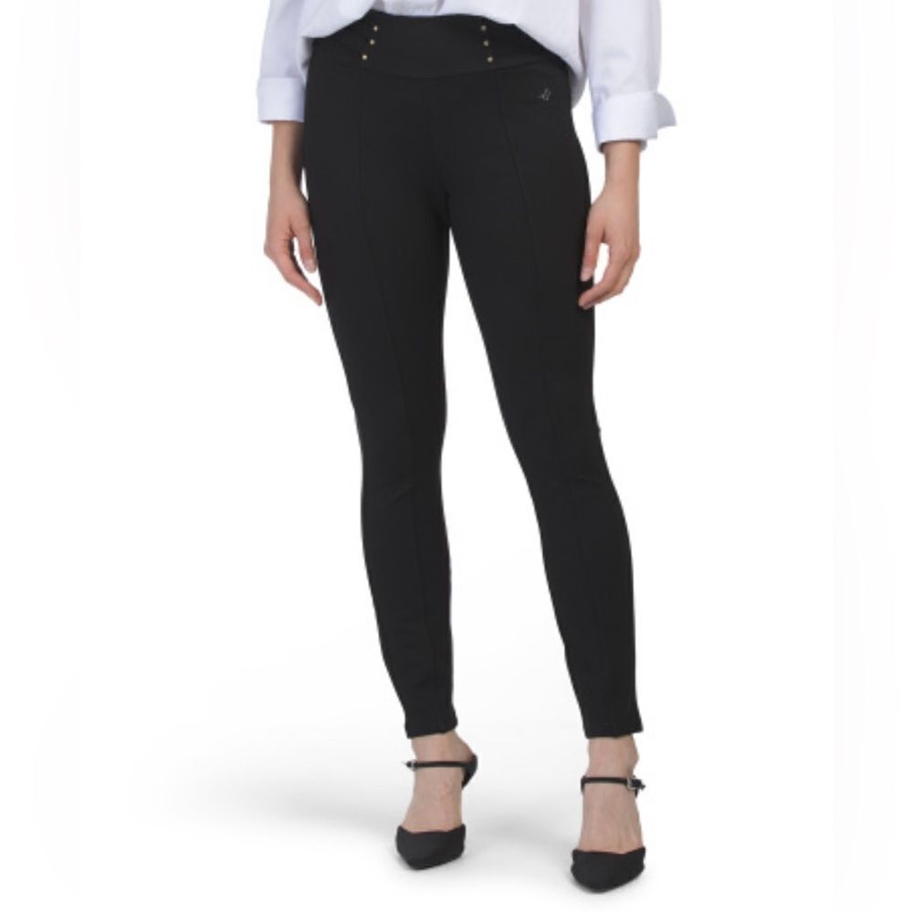 Sabrina Lauren XL Black Pull On Body Fit Pin Tuck Studded Waistband Pants
